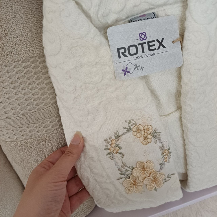 سرویس حوله ۱۰ تیکه Rotex گلدوزی و لاکچری | نباتی کرمی