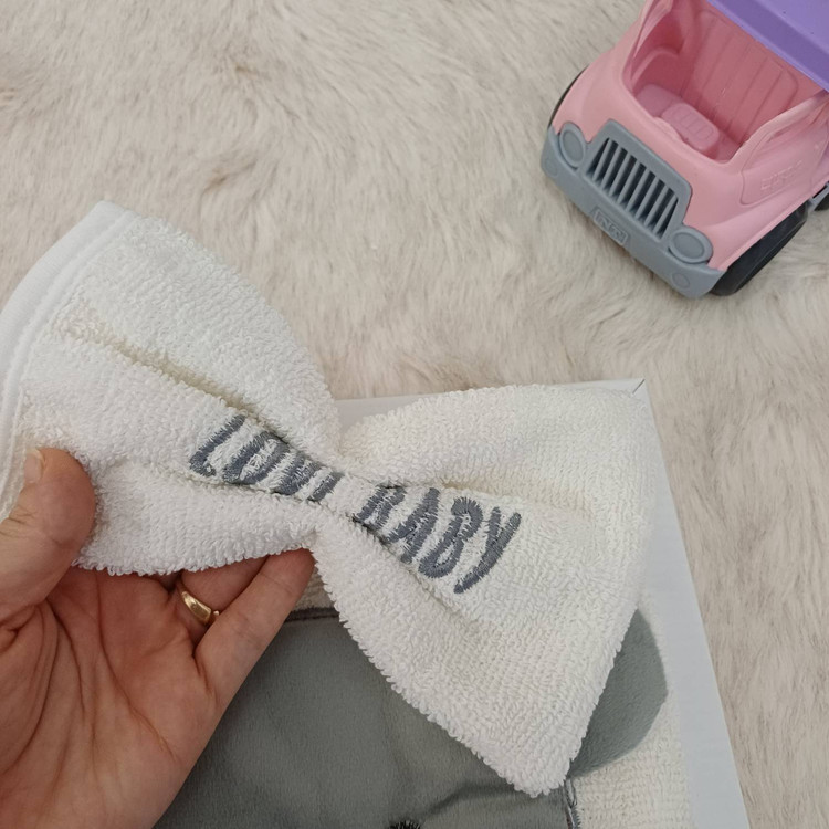 ست سیسمونی Lovi Baby با بستهبندی جعبهای طرح خرس پاپیوندار رنگ طوسی | ۴ تیکه