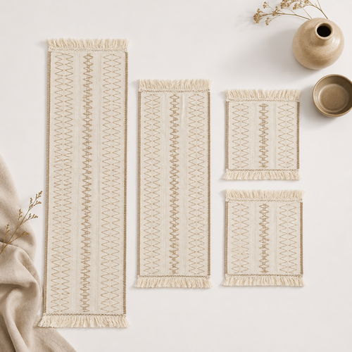 رومیزی چهار تکه مراکشی مکرومه مینیمال اورجینال